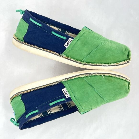 Toms Bimini Stitch Out Two Tone Blue Green Canvas Drawstring Slip On Flats 8.5 - Picture 5 of 10